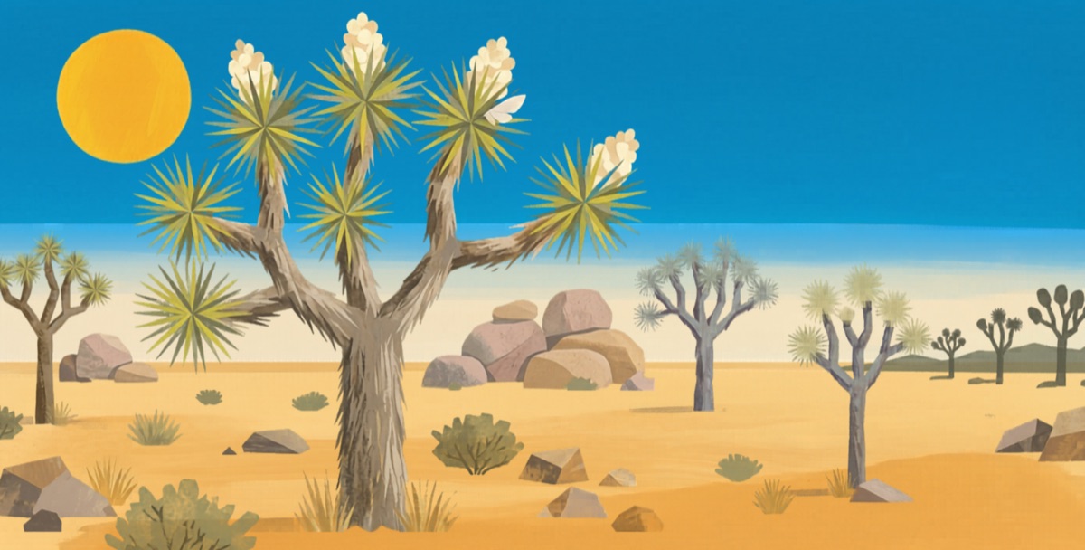 Illustrated Joshua Tree spread, letter J
