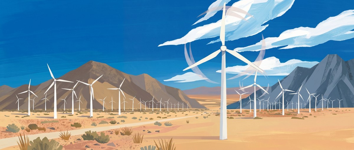 Illustrated wind farm spread, letter W